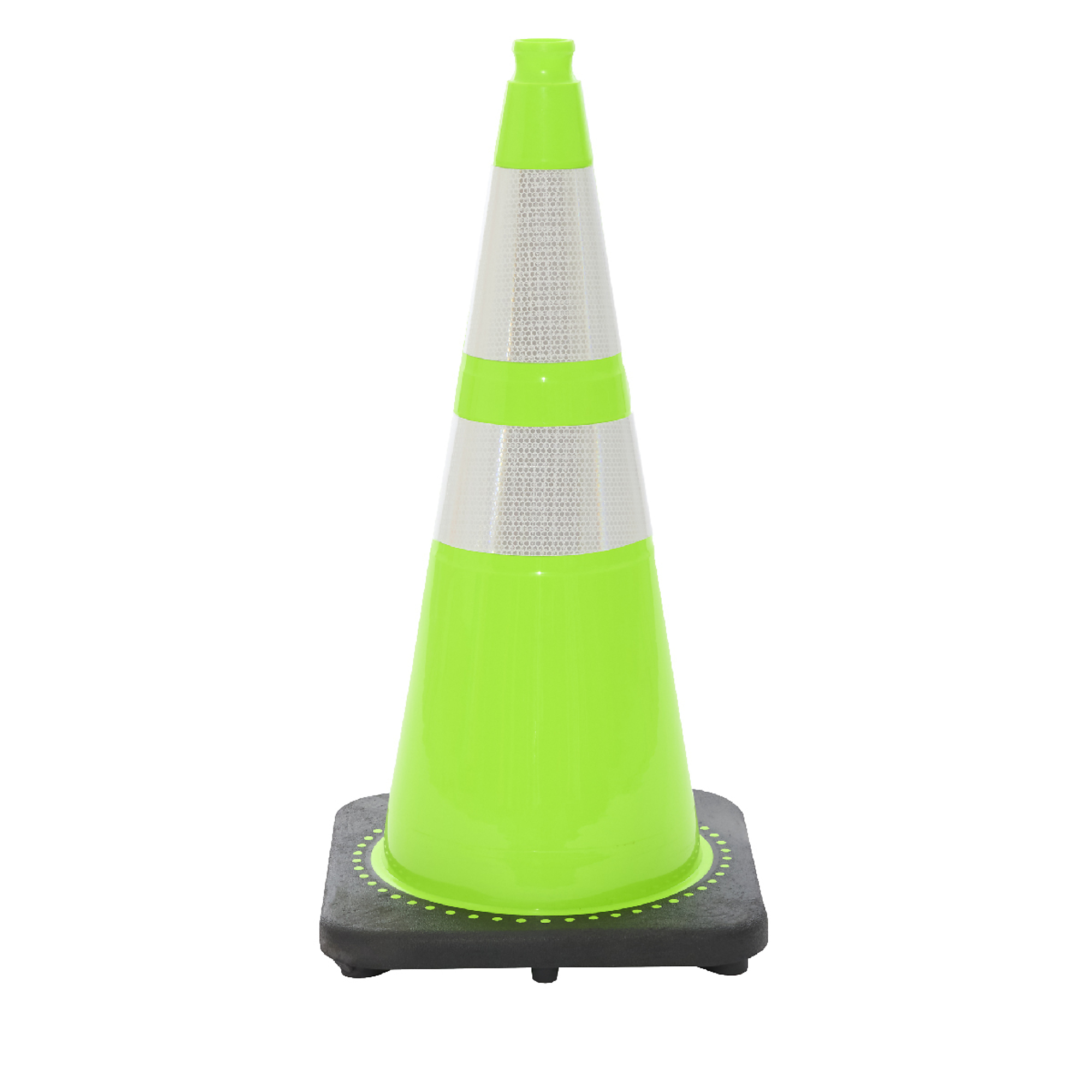 JBC REVOLUTION SERIES 28" Wide Body 10 Lb. Lime Traffic Cone With Black Base, Includes 6" upper and 4" Lower Reflective Collar, Model # RS70045CT-LIME+64